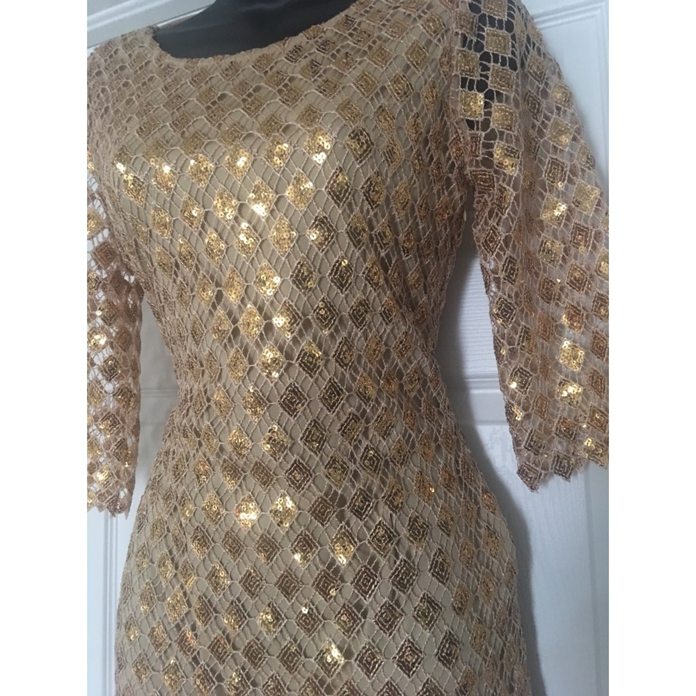 Gold Sequins 3/4 Sleeve Mini Dress - Picture 4 of 4